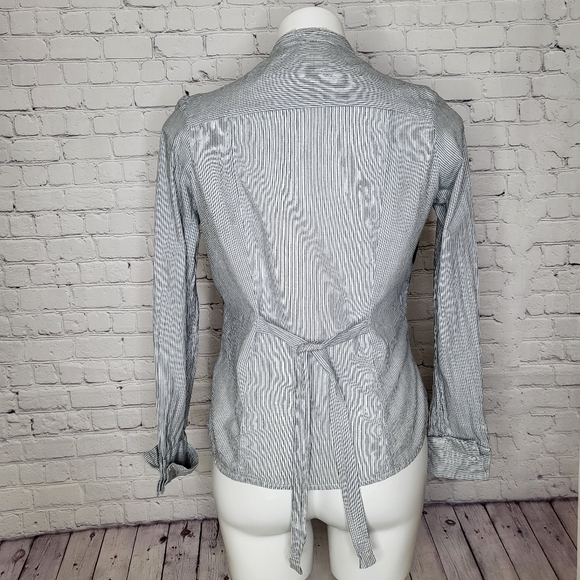 B. Moss Stripe Button-Down Shirt with Ruffle Front and Built-In Black Vest Sz S - Picture 4 of 7